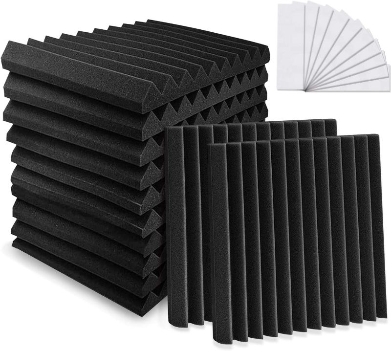 Photo 1 of 12 Pack Acoustic Foam 1” X 12” X 12” Soundproof Foam Panels - Studio Foam Wedges- Sound Absorbing Tiles for Recording Studio Ceiling - Black