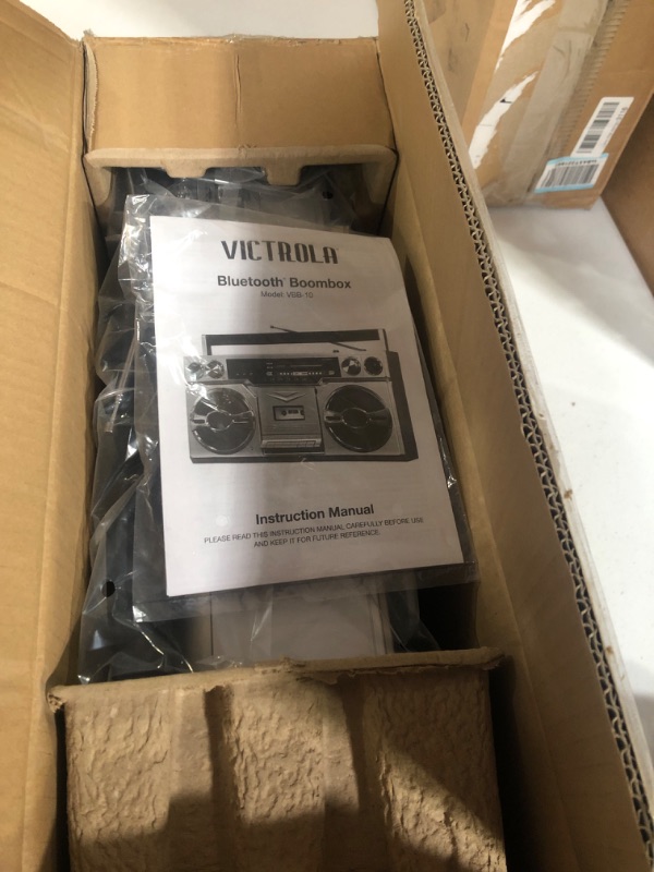 Photo 3 of Victrola 1980s Retro Bluetooth Boombox with Cassette Player and AM/FM Radio, Wired and Wireless Streaming, Classic 80s Style with Modern Technology, Silver