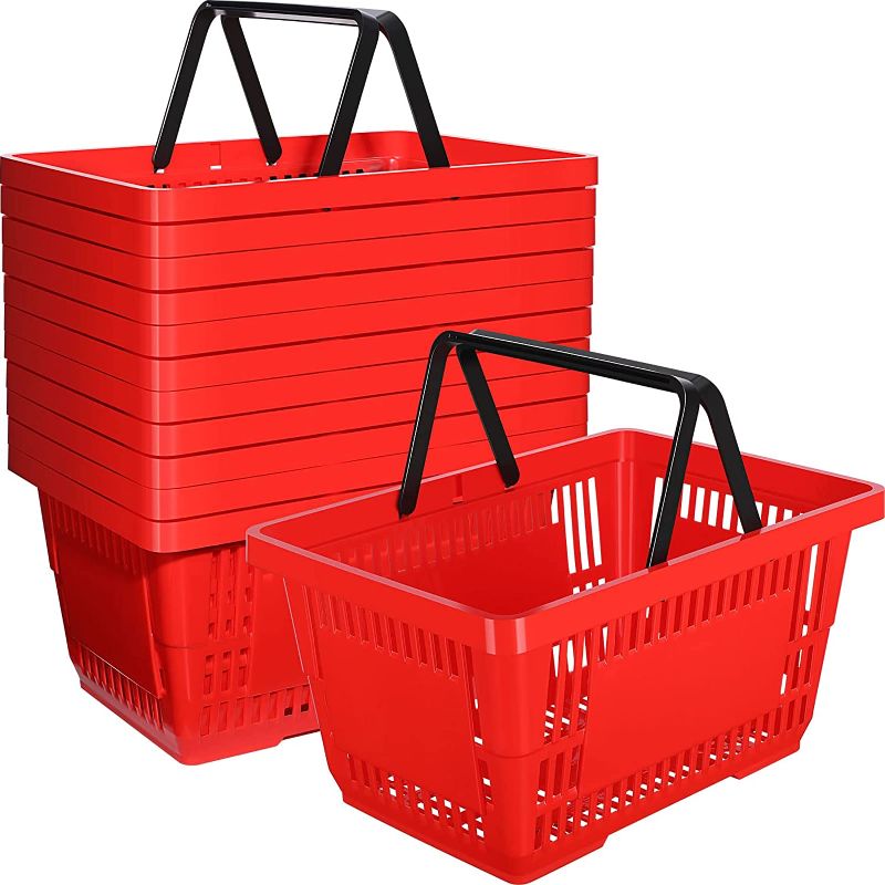 Photo 1 of 12 Pcs Shopping Baskets 20 L Plastic Shopping Baskets with Handles