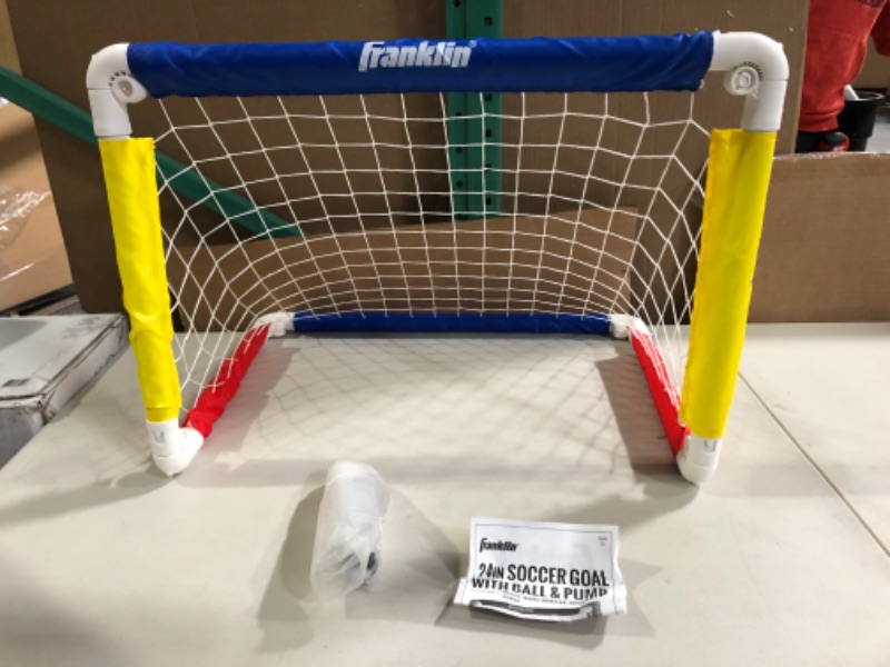 Photo 2 of Franklin Sports Kids Mini Soccer Goal Sets - Backyard + Indoor Mini Net and Ball Set with Pump - Portable Folding Youth Soccer Goal Sets for Kids + Toddlers - 24" x 16" Red/Blue/Yellow