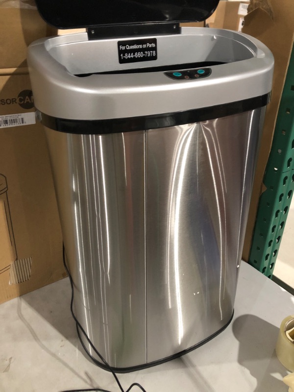 Photo 2 of **SEE NOTES** SensorCan 13 Gallon Battery-FREE Automatic Sensor Kitchen Trash Can with Power Adapter, Oval Shape Stainless Steel Garbage Bin with AC Plug Stainless Steel with AC