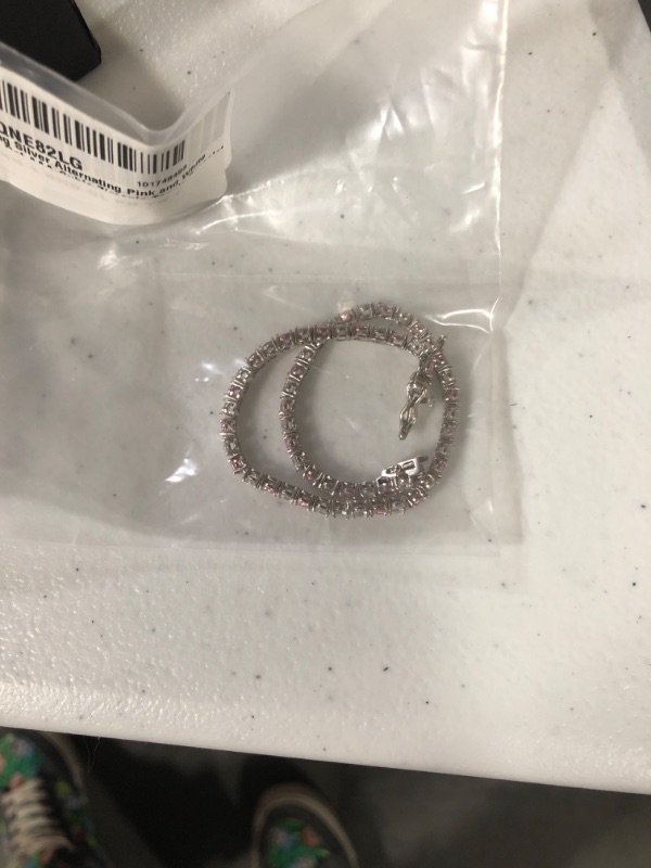 Photo 1 of Amazon Collection .925 Sterling Silver Alternating AAA Cubic Zirconia Tennis Bracelet, 7.5" Pink