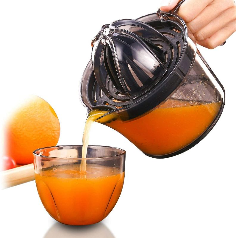 Photo 1 of Citrus Juicer, Sunhanny Orange Lemon Manual Hand Squeezer, Anti-Slip Lid Rotation Reamer Lime Press, 17-Ounce Capacity, Transparent Black