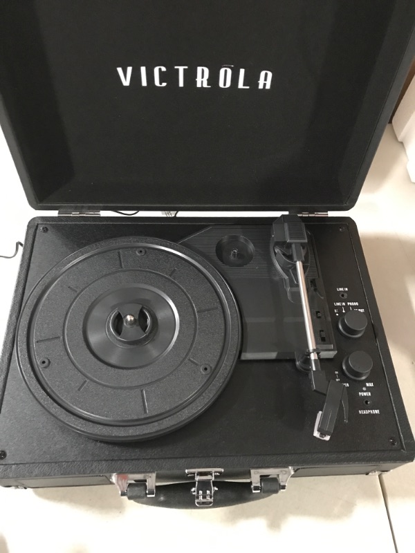 Photo 2 of Victrola Vintage 3-Speed Bluetooth Portable Suitcase Record Player with Built-in Speakers | Upgraded Turntable Audio Sound| Includes Extra Stylus | Black, Model Number: VSC-550BT-BK, 1SFA