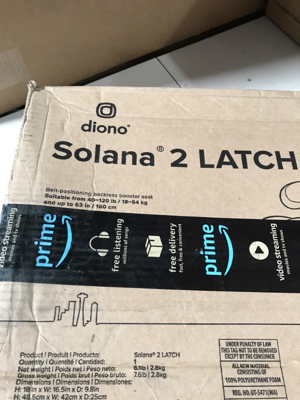 Photo 2 of Diono Solana 2 XL, Dual Latch Connectors, Lightweight Backless Belt-Positioning Booster Car Seat, 8 Years 1 Booster Seat, Blue 2019 LATCH Connect Single Blue