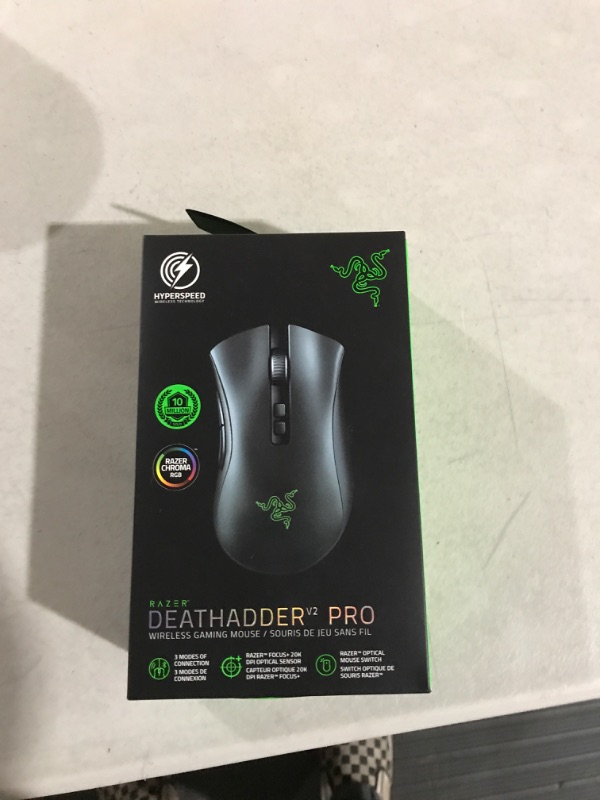 Photo 2 of Razer DeathAdder V2 Pro Wireless Gaming Mouse: 20K DPI Optical Sensor - 3X Faster Than Mechanical Optical Switch - Chroma RGB Lighting - 70 Hr Battery Life - 8 Programmable Buttons - Classic Black