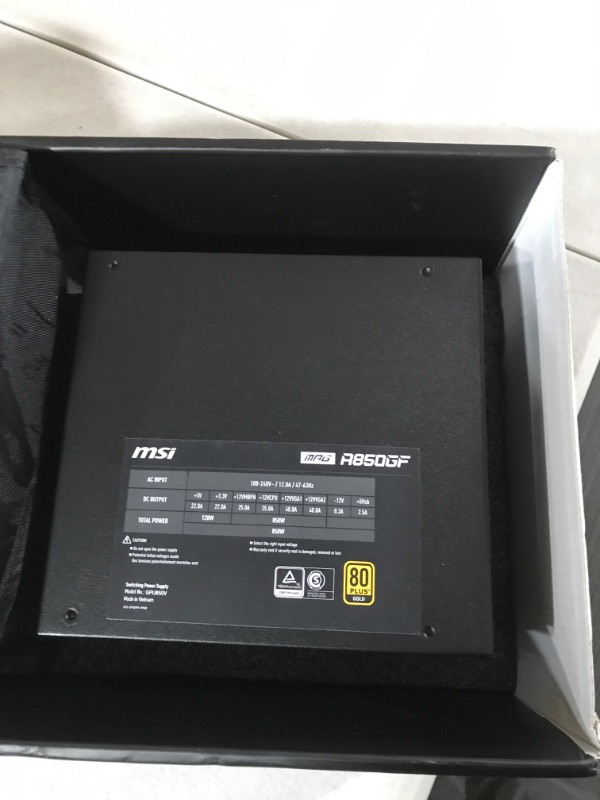 Photo 2 of MSI MPG A850GF Gaming Power Supply - Full Modular - 80 PLUS Gold Certified 850W - 100% Japanese 105°C Capacitors - Compact Size - ATX PSU