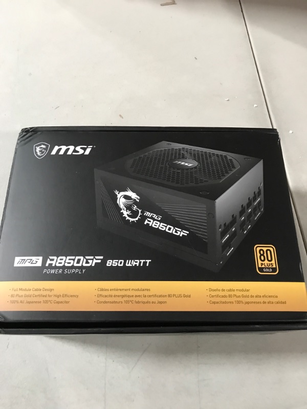 Photo 3 of MSI MPG A850GF Gaming Power Supply - Full Modular - 80 PLUS Gold Certified 850W - 100% Japanese 105°C Capacitors - Compact Size - ATX PSU