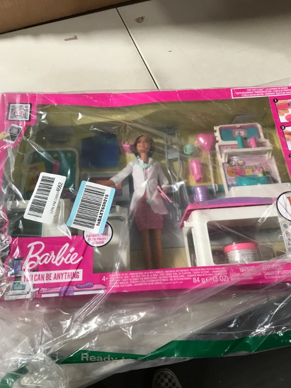 Photo 2 of Barbie Fast Cast Clinic Playset, Brunette Doctor Doll (12-in), 30+ Play Pieces, 4 Play Areas, Cast & Bandage Making, Medical & X-ray Stations, Exam Table, Gift Shop & More, Great Toy Gift