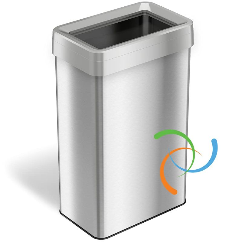 Photo 1 of 
iTouchless 21 Gallon Dual-Deodorizer Open Top Trash Can Rectangular Shape, Commercial Grade Stainless Steel, 80 Liter Recycle Bin, Silver