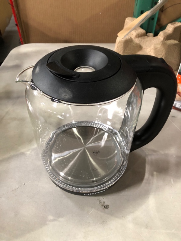 Photo 1 of Chefman 1.7 Liter Electric Kettle With Easy Fill Lid, Cordless With Removable Lid And 360 Swivel Base, LED Indicator Lights Glass Electric Kettle ?w/ Easy-Fill Lid