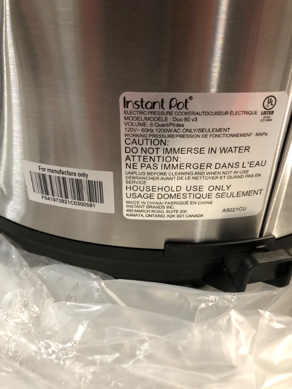 Photo 6 of *Damaged* Instant Pot 8 qt. Stainless Steel Duo Electric Pressure Cooker