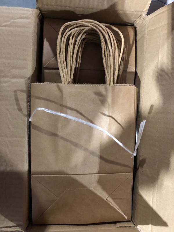 Photo 2 of AlexHome 110 Pcs Brown Paper Bags with Handles,5.8 x 3.2 x 8.2 Inches, Brown, Small