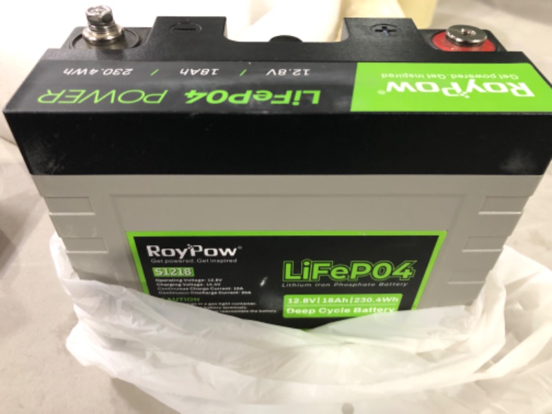 Photo 2 of Roypow 12V 18Ah Deep Cycle LiFePO4 Battery 3500-8000 Life Cycles Rechargeable Marine/RV Lithium ion Batteries Built-in BMS Maintenance-Free for Fish Finder, Solar System, UPS, Tool Trailer 12V/18Ah