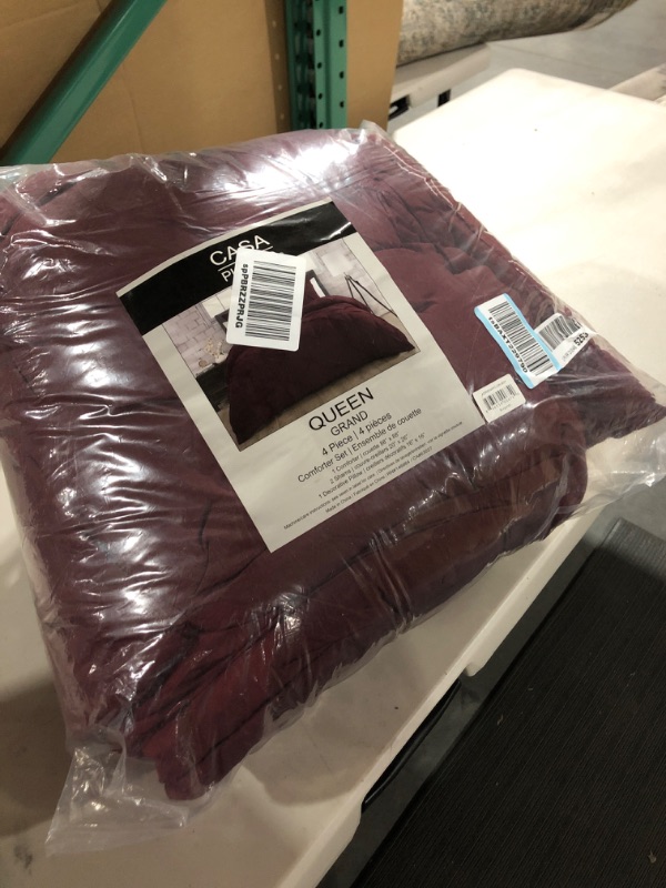 Photo 2 of BURGUNDY Casa Platino  Queen Comforter Set 4 Piece - Pinch Pleat Down 