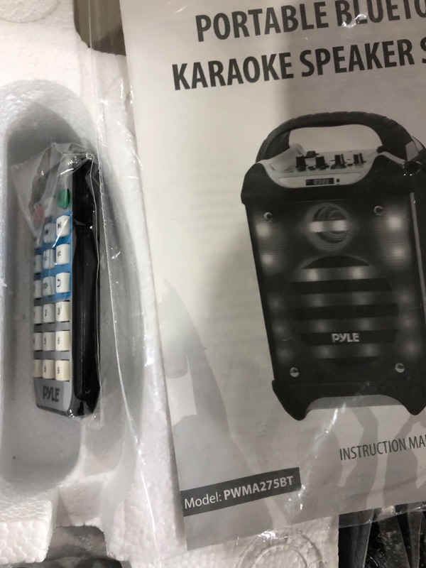 Photo 1 of Portable Bluetooth Karaoke Speaker System - Audio Recording Function, 32 GB USB/SD Card Support, Built-in Rechargeable Battery, Flashing DJ Light w/ Music Streaming & Handheld Mic - Pyle PWMA275BT