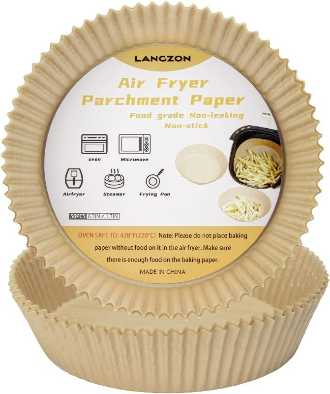 Photo 1 of 50 Pcs Air Fryer Disposable Paper Liner, 6.3 Inch Non-stick Disposable Baking Paper