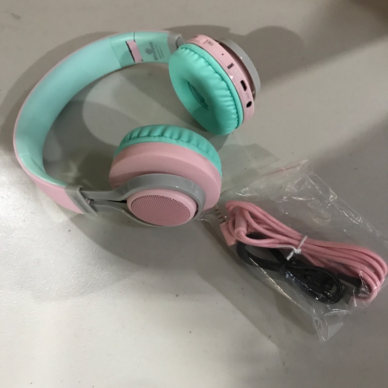 Photo 2 of Riwbox WT-7S Bluetooth Headphones Light Up, Foldable Stero Wireless Headset with Microphone and Volume Control for PC/Cell Phones/TV/iPad (Pink Green)