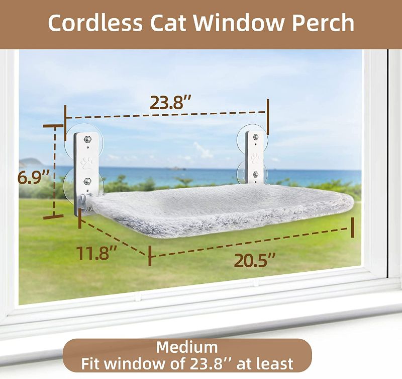 Photo 1 of AMOSIJOY Cordless Cat Window Perch, Cat Hammock for Wall with 4 Suction Cups, Anchor&Screw for Two Ways of Installation and Solid Metal Frame