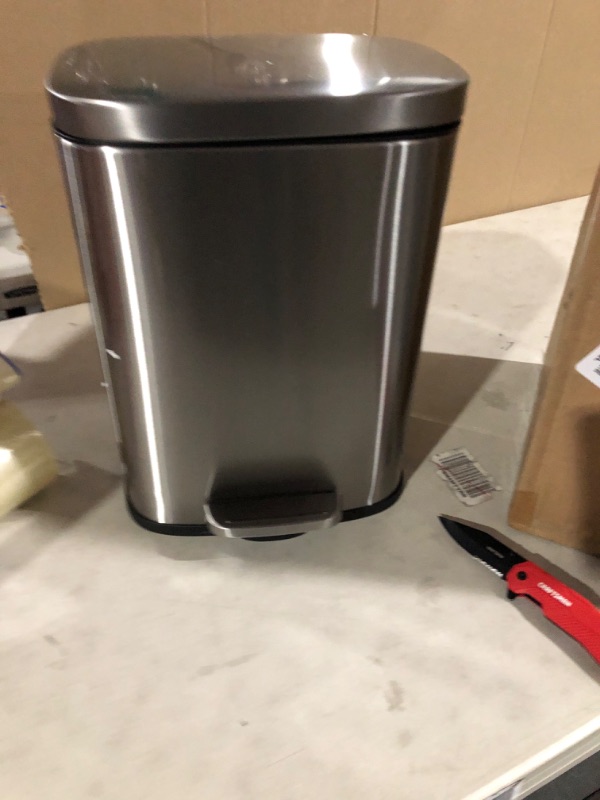 Photo 2 of Amazon Basics 12 Liter / 3.1 Gallon Soft-Close, Smude Resistant Trash Can with Foot Pedal - Brushed Stainless Steel, Satin Nickel Finish 12L / 3.1 Gallon