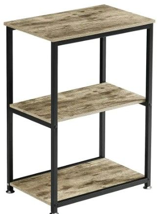 Photo 1 of 3-Tier Gray Side Table?Stable Open Book Shelves with Metal Frames, End table?Rectangle Nightstand?13.8"W x 21.6"D x 30"H