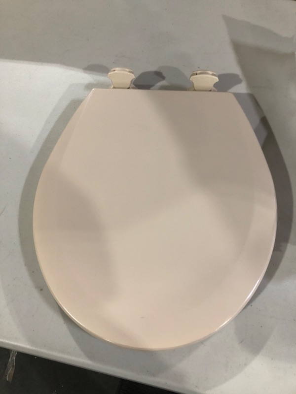 Photo 2 of Bemis 500EC 068 Toilet Seat with Easy Clean & Change Hinges, Round, Durable Enameled Wood, Fawn Beige