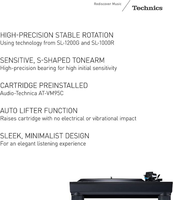 Photo 2 of Technics Turntable, Premium Class HiFi Record Player with Coreless Direct, Stable Playback, Audiophile-Grade Cartridge and Auto-Lift Tonearm, Dustcover Included – SL-100C, Black (SL-100C-K)