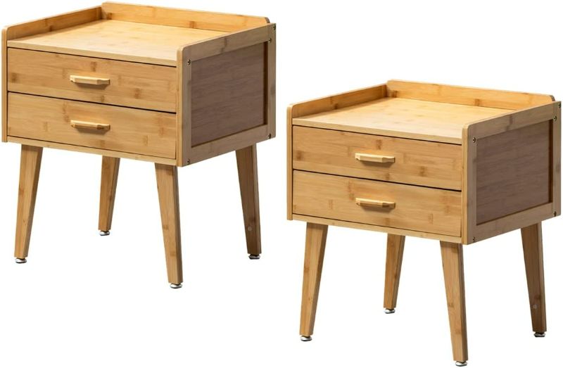 Photo 2 of Maydear Bamboo Nightstand, End Table with Drawer, Bedside Table Sofa Side Table for Bedroom, Living Room