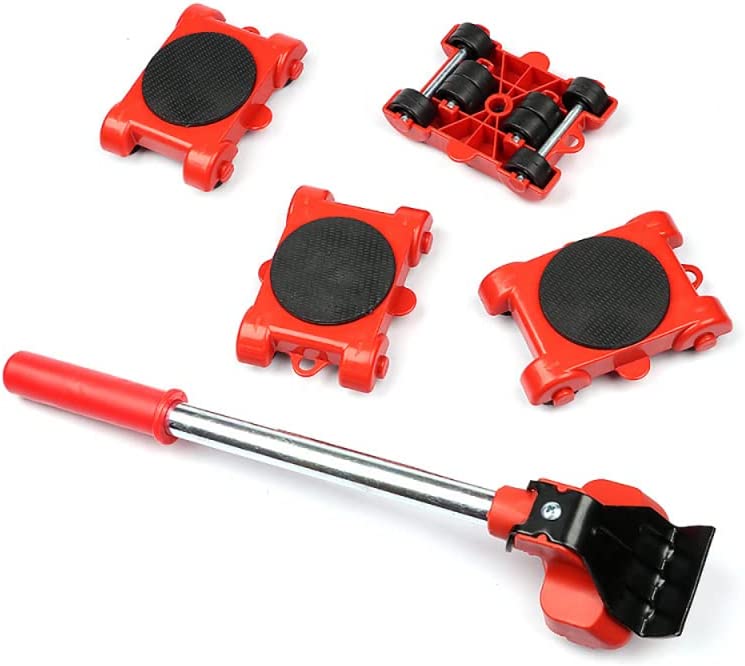 Photo 1 of 5pcs Furniture Mover Set Portable Furniture Transport Lifter Heavy Stuffs Moving Wheel Roller Bar Hand Tools for Sofas Couches, Red, LX-07