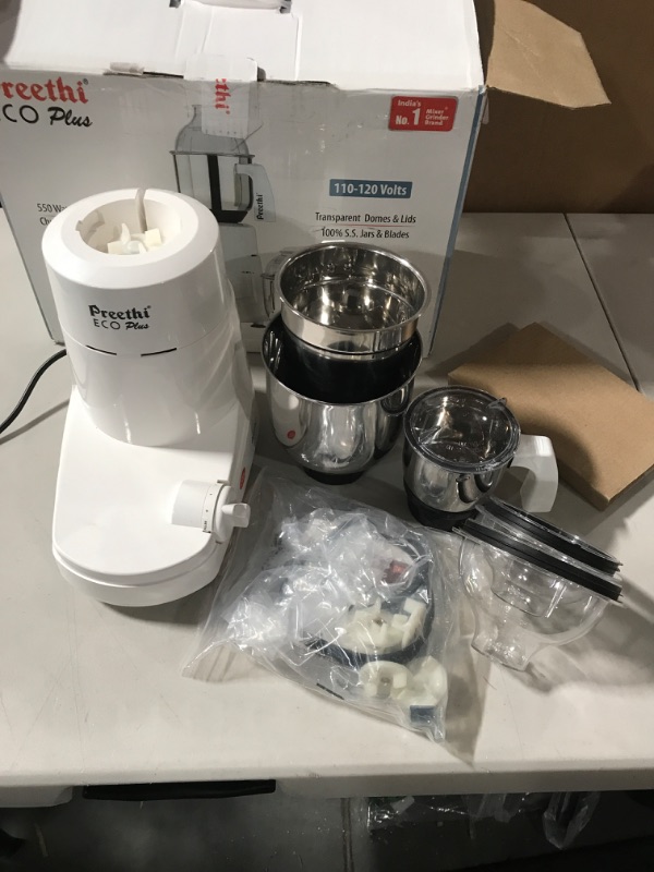 Photo 2 of !!!SEE CLERK NOTES!!!
Preethi Eco Plus Mixer Grinder 110-Volt - white, 3-jar