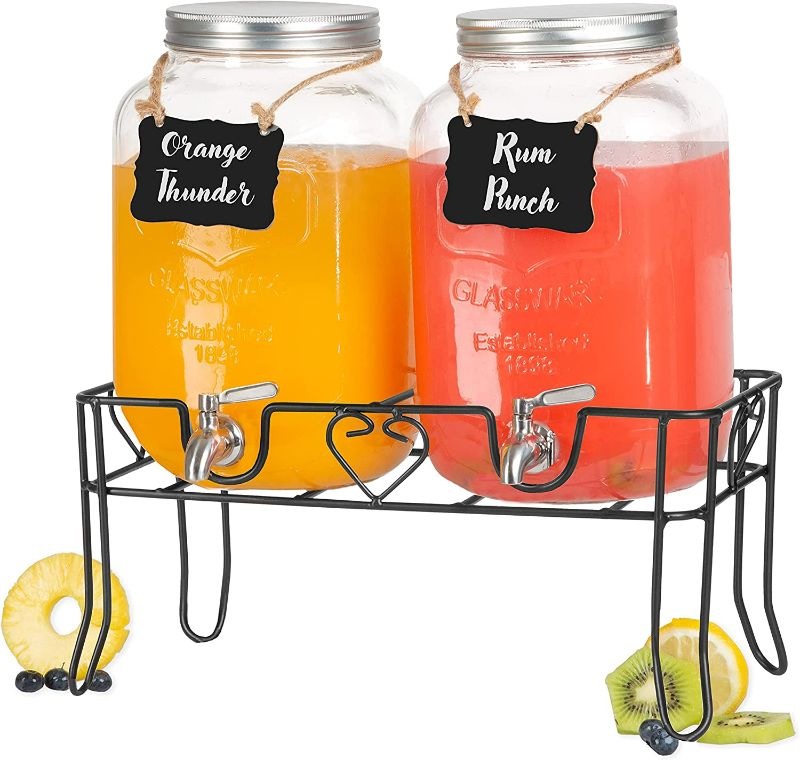 Photo 1 of (no spout included) Crutello 2 Pack Glass Beverage Dispenser with Stainless Leak Free Spigot - 2 Gallon Drink Dispenser with Metal Black Stand for Lemonade, Tea, Cold Water, Laundry Detergent - Mason Jar Style