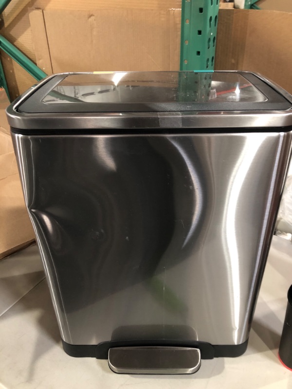Photo 1 of  Rectangular 8-Gallon Double Bucket Trash Can with Soft-Close Lid, Stainless Steel