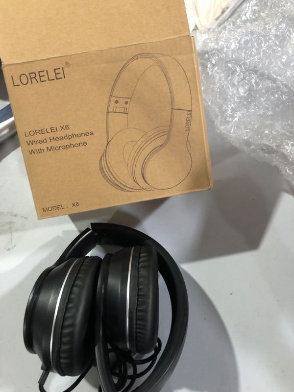 Photo 3 of LORELEI X6 Over-Ear Headphones with Microphone, Lightweight Foldable & Portable Stereo Bass Headphones with 1.45M No-Tangle, Wired Headphones for Smartphone Tablet MP3 / 4 (Space Black)