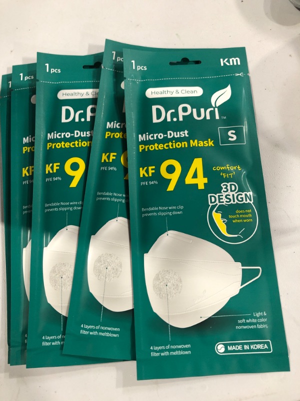 Photo 2 of [20 Pack] Dr.Puri New Micro-Dust Protection Face Premium Mask (KF94) White Small Small (Pack of 20) White