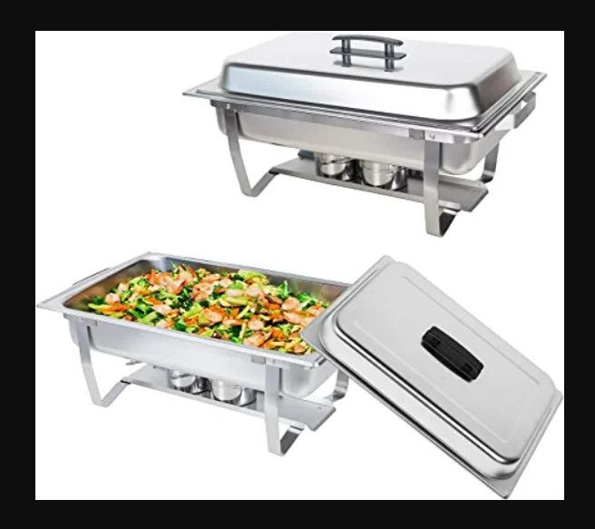 Photo 1 of  2 Pack 8QT Stainless Steel Chafing Dish Buffet Chafer Set with Foldable Frame Water Trays Food Pan Fuel Holder and Lid Food Warmers for Wedding,..
