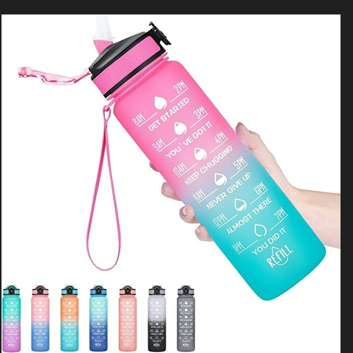 Photo 1 of 3 pc Hyeta 32 oz Water Bottles with Times to Drink and Straw, Motivational Water Bottle with Time Marker, Leakproof & BPA Free, Drinking Sports Water Bottle for Fitness, Gym & Outdoor