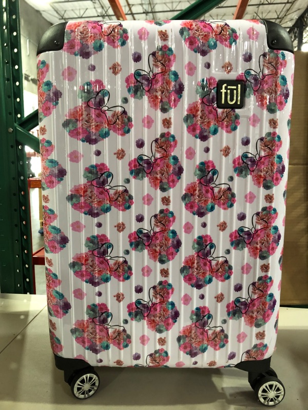 Photo 3 of FUL Disney Minnie Mouse 25 Inch Rolling Luggage, Pink Floral Hardshell Suitcase with Wheels, White