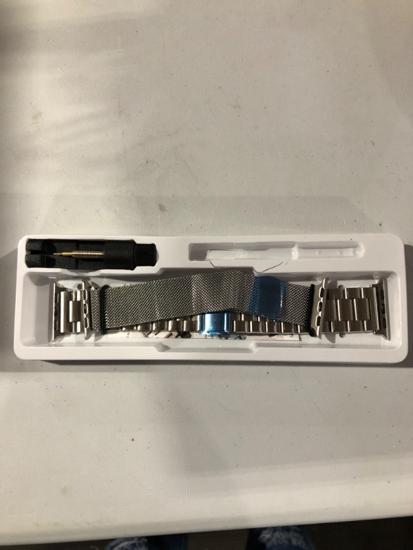Photo 3 of Diaphoe 2 Pack Bands Compatible with Apple Watch Band 38mm 40mm 41mm 42mm 44mm 45mm, Solid Stainless Steel Metal Wristband Replacement for iWatch Series SE/7/6/5/4/3/2/1,Silver,38/40/41mm 38/40/41mm Silver
