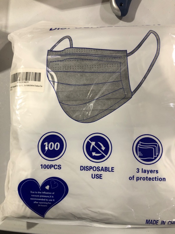 Photo 2 of Disposable Face Mask 100 PCS Breathable Safety Masks Dark Gray-adults