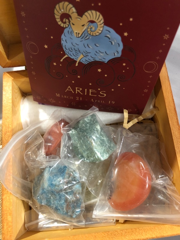 Photo 1 of Aries Horoscope Healing Crystals Set - Zodiac Signs Birthstone - 7 Pcs Natural Crystals and Healing Stones - Astrology Constellation Gemstones Gifts Box for Aries