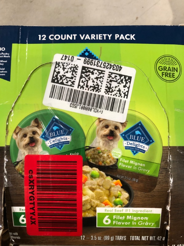 Photo 2 of Blue Buffalo Delights Natural Adult Small Breed Wet Dog Food Cups Variety Pack, in Hearty Gravy, Filet Mignon & New York Strip 3.5-oz Cups (12 count - 6 of each Flavor) Beef 3.5 Ounce (Pack of 12)