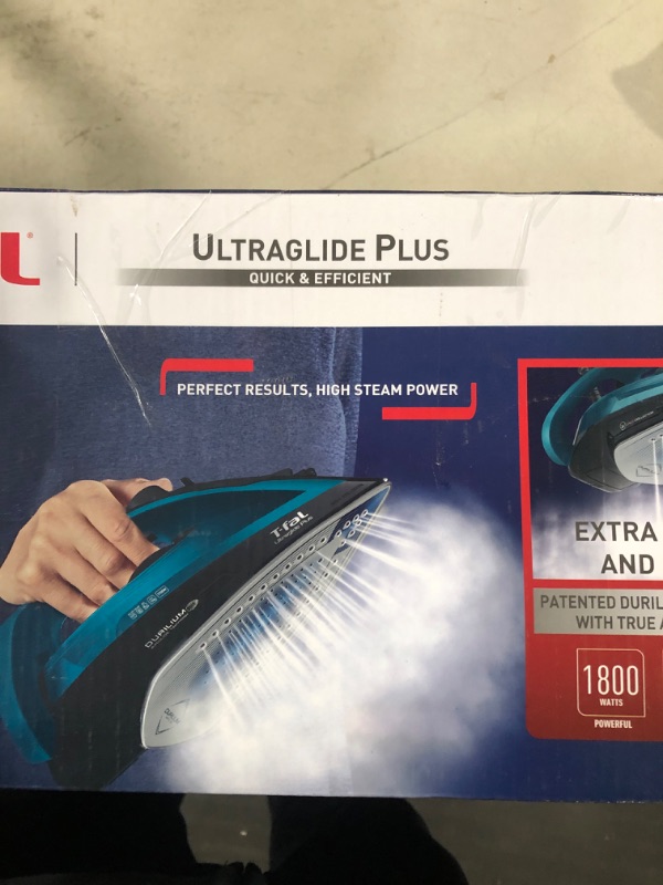 Photo 2 of *** NON FUCTIONAL ***
T-fal Ultraglide Plus Steam & Garment Iron with Durilium Soleplate, 1800 watts, Teal