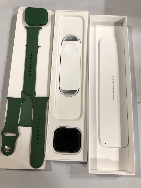 Photo 2 of **OPEN BOX** Apple Watch Series 7 GPS, 45mm Green Aluminum Case with Clover Sport Band