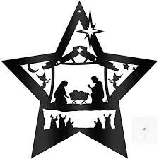 Photo 1 of [2x] WINUSD Start Shaped Metal Wall Art: Nativity Scene/Christmas - Black Silhouette - About 14" x 14"