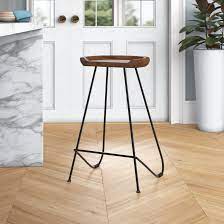 Photo 1 of [MISSING PARTS] Aiste Counter Height Barstool With Wooden Seat And Tubular Metal Frame - Dark Brown And Black