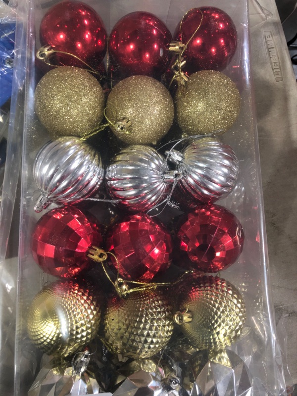 Photo 2 of 36Pcs Christmas Balls Ornaments for Christmas Tree Decorations- 2.36" Red Gold Silver Glitter Shatterproof Plastic Christmas Tree Ball Baubles Ornaments- Xmas Holiday New Year Party Hanging Ornaments