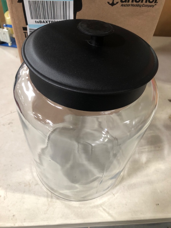 Photo 2 of Anchor Hocking 2.5 Gallon Montana Glass Jar with Lid (2 piece, black metal, dishwasher safe)