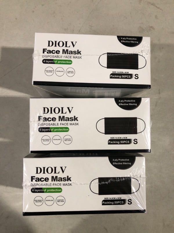 Photo 2 of DIOLV Kids Disposable Face Masks 4-Layer Breathable Masks 50 Pcs Black for Child Black 4-ply(3 pack).