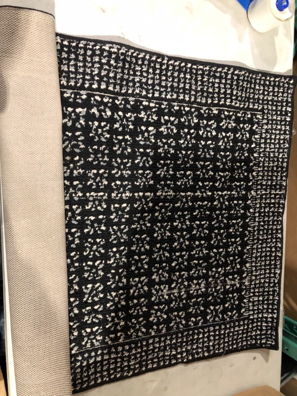 Photo 2 of 2&#39;6&#34;x3&#39;10&#34; Washable Geometric Border Tufted Accent Rug Black - Threshold&#8482;