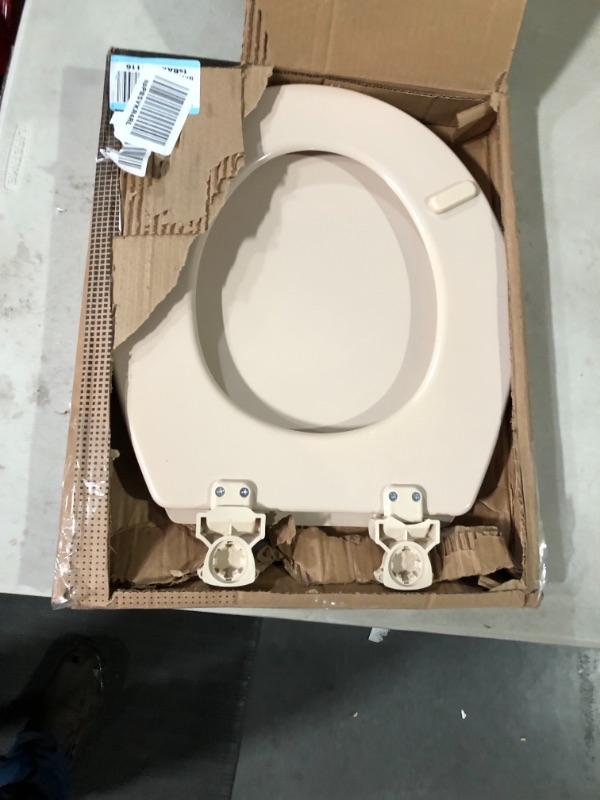 Photo 2 of Bemis 500EC 068 Toilet Seat with Easy Clean & Change Hinges, Round, Durable Enameled Wood, Fawn Beige